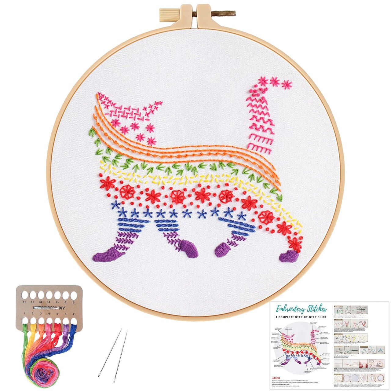 Embroidery Kits for Beginners Adults,Cat Stamped Pattern Practice for Starters,Cross Stitch Kit Including Hoop,Cloth,Needles, Instruction and Threads